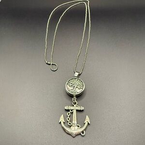Silver Tone Anchor Pendant Snap Necklace Nautical Ocean